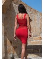 Robe rouge, col rond, résille transparente de la marque Be Lily Dress