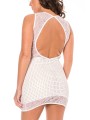 Robe cocktail simili cuir blanche, effet bustier et dentelle de la marque de robe Be Lily