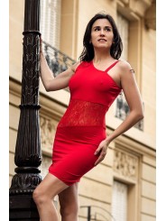 Robe rouge avec col asymétrique - Paola collection Be Lily