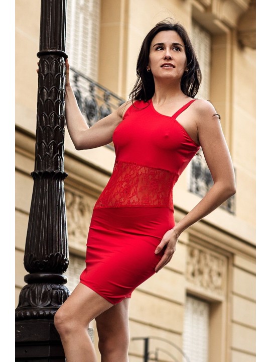 Robe rouge avec col asymétrique - Paola collection Be Lily