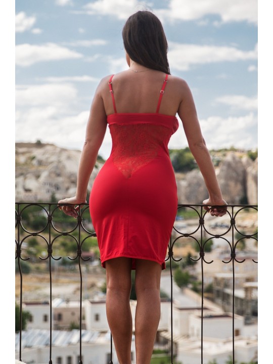 robe rouge avec décollecté forme de V de la collection de robe pas cher Be Lily