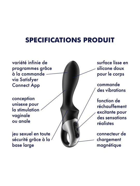 Vibromasseur noir USB, chauffant, connecté Heat Climax de Satisfyer