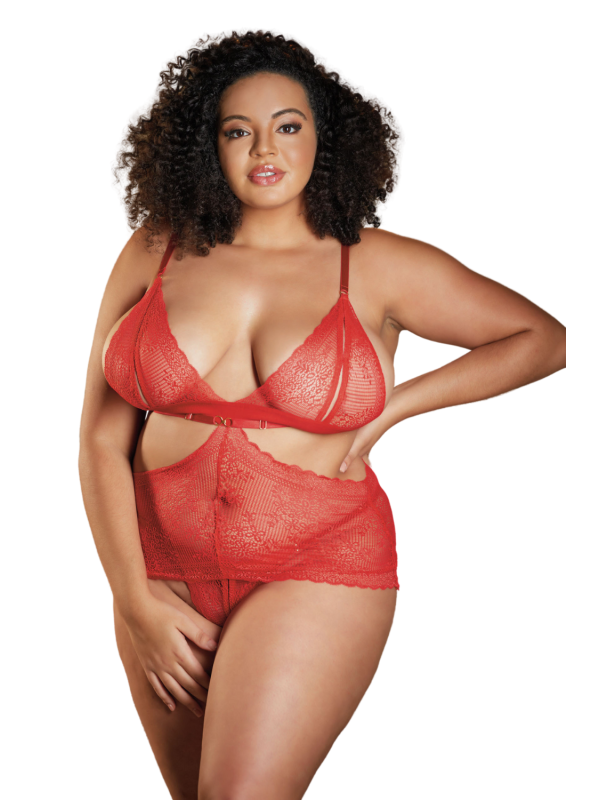 Nuisette en dentelle rouge grande taille de chez votre fournisseur allure