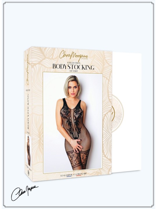 Bodystocking en résille noire sexy avec laçage de la collection Clara Morgane