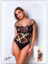 Body noire en résille et lanières de votre distributeur Clara Morgane