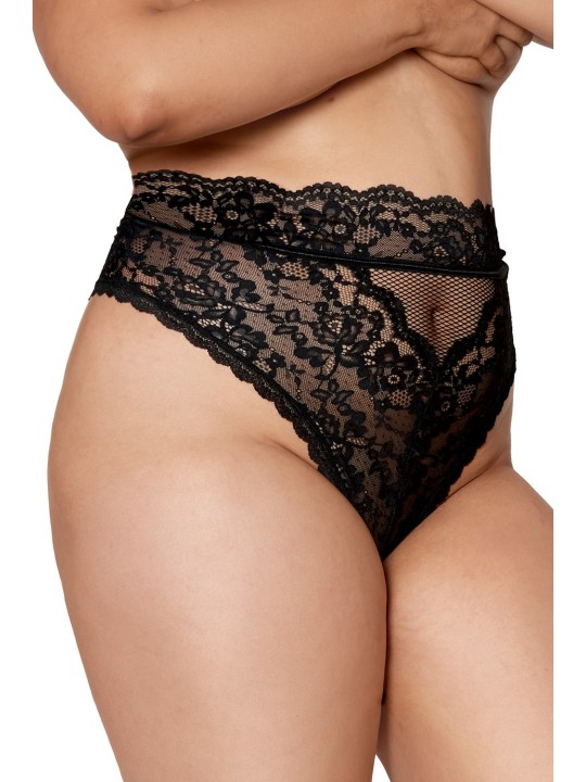 Culotte, grande taille, en dentelle noire, taille haute de chez Dreamgirl