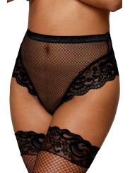 String résille taille haute avec porte-jarretelles noir - DG1478BLK