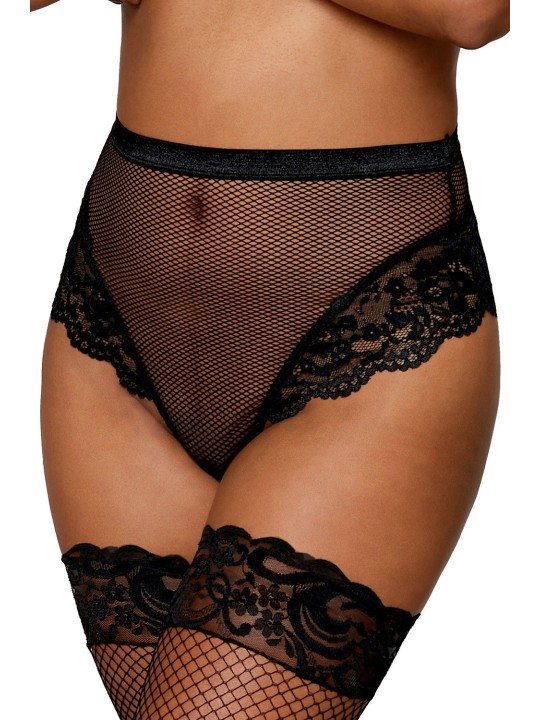 String résille taille haute avec porte-jarretelles noir - DG1478BLK