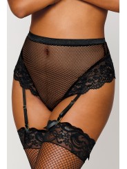 String résille taille haute avec porte-jarretelles noir - DG1478BLK