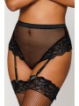 String résille taille haute avec porte-jarretelles noir - DG1478BLK