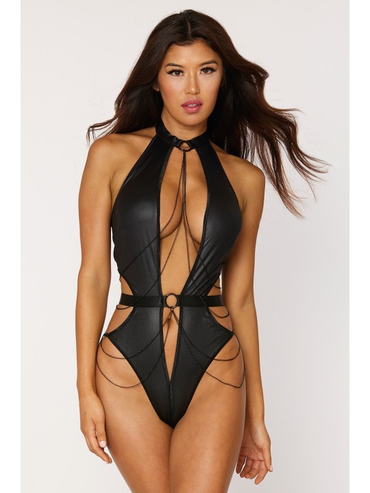 body en simili cuir noir brillant de chez Dreamgirl lingerie sexy