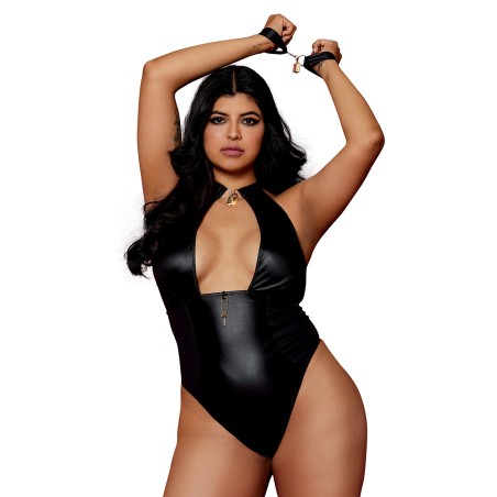 Body, grande taille, en simili cuir avec menottes de chez Dreamgirl