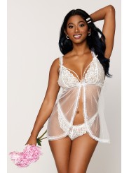 babydoll en résille et dentelle blanche sexy de la collection Dreamgirl