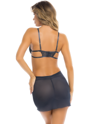 nuisette fine résille noire avec string assorti de la collection René Rofé