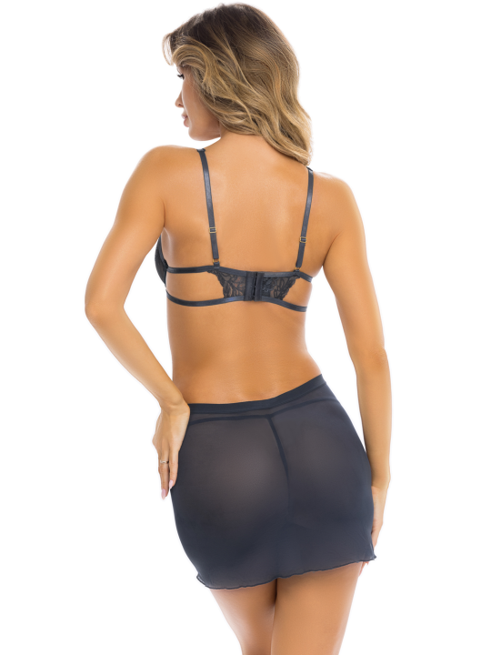 nuisette fine résille noire avec string assorti de la collection René Rofé