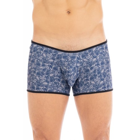 Boxer bleu imprimé feuilles pour homme de la marque LOOKME, lingerie homme.