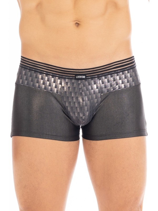 Boxer noir et brillant sexy pour homme de la marque LOOKME, lingerie homme.