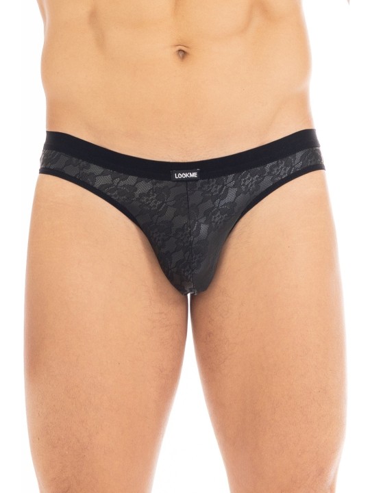 Slipen simili cuir dentelle sexy noir de la marque LOOKME lingerie homme.