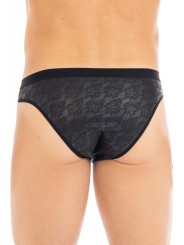 Slipen simili cuir dentelle sexy noir de la marque LOOKME lingerie homme.