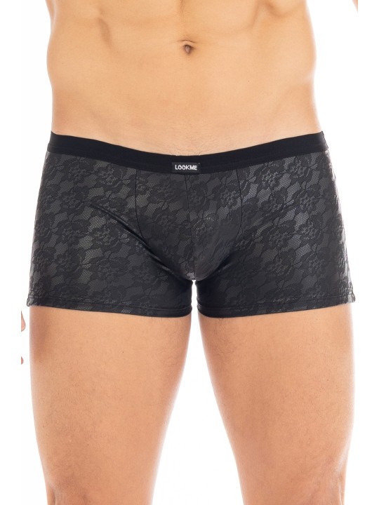 Boxer en simili cuir dentelle sexy noir de la marque LOOKME lingerie homme.