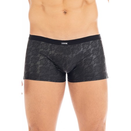 Boxer en simili cuir dentelle sexy noir de la marque LOOKME lingerie homme.