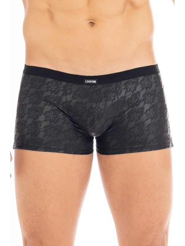 Boxer en simili cuir dentelle sexy noir de la marque LOOKME lingerie homme.