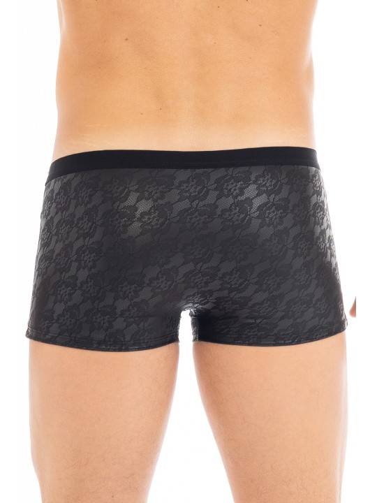 Boxer en simili cuir dentelle sexy noir de la marque LOOKME lingerie homme.