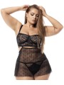 Ensemble lingerie résille, grande taille, noir 2 en 1 - MAL7492XBLK