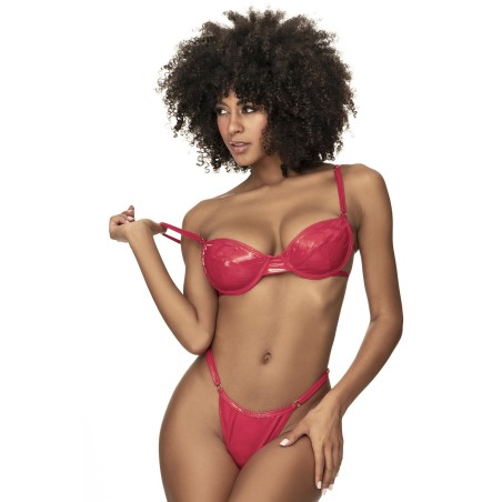 soutien-gorge armatures vinyle rouge et string, vente en dropshipping