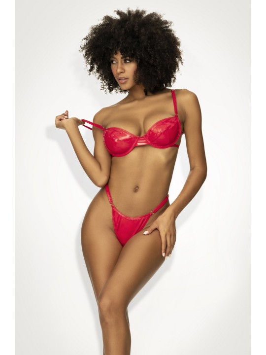 soutien-gorge armatures vinyle rouge et string, vente en dropshipping