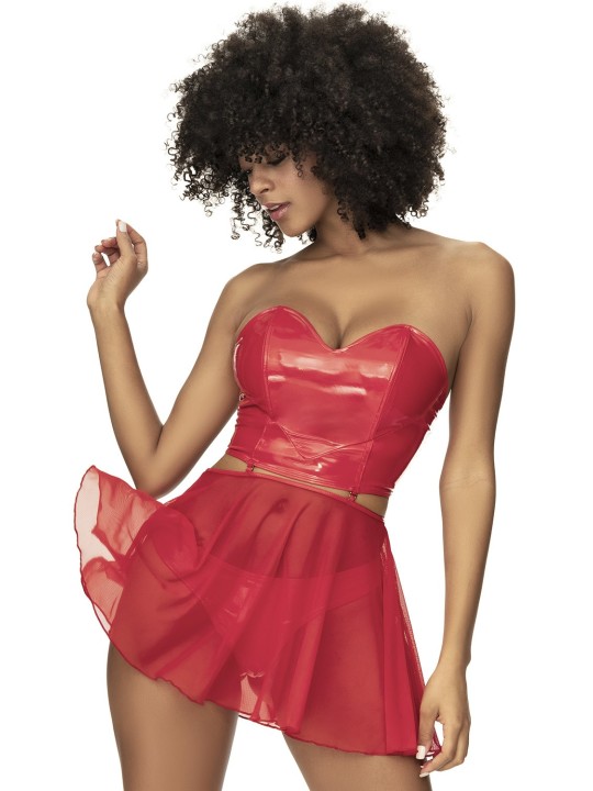 Bustier sexy en vinyle rouge avec son string de Mapalé lingerie collection