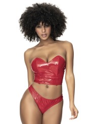 Bustier sexy en vinyle rouge avec son string de Mapalé lingerie collection