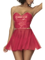 Bustier sexy en vinyle rouge avec son string de Mapalé lingerie collection