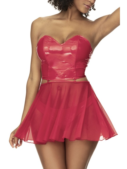 Bustier sexy en vinyle rouge avec son string de Mapalé lingerie collection