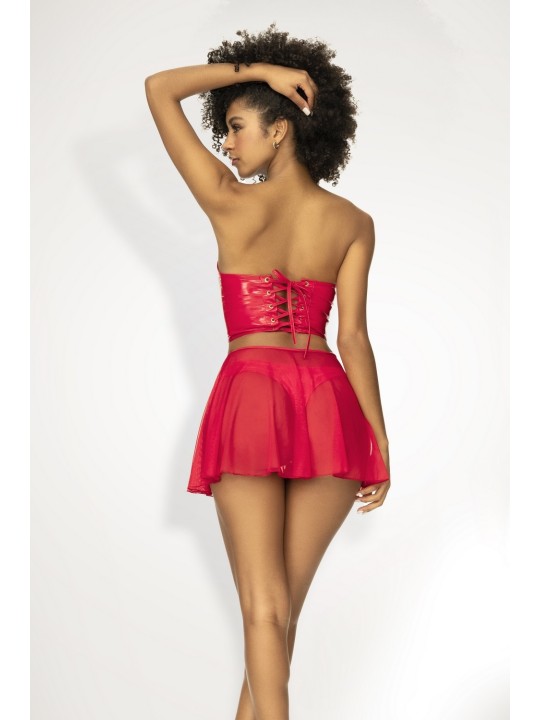 Bustier sexy en vinyle rouge avec son string de Mapalé lingerie collection