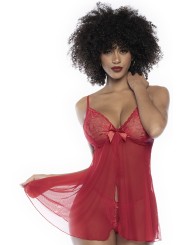 Nuisette rouge en dentelle et résille de Mapalé lingerie, vente en dropshipping