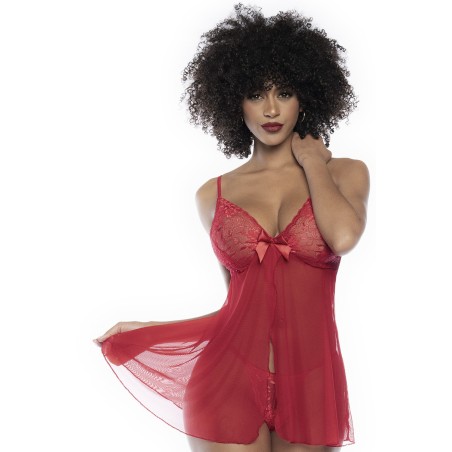 Nuisette rouge en dentelle et résille de Mapalé lingerie, vente en dropshipping