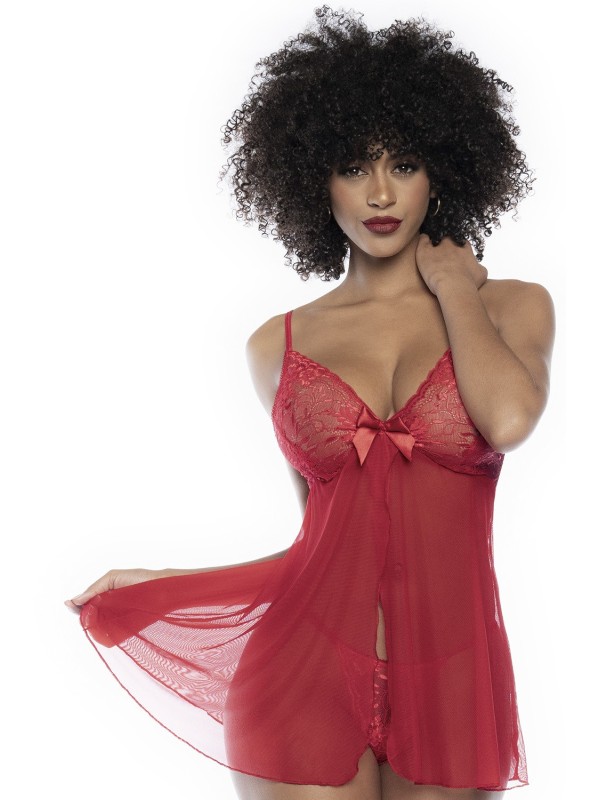 Nuisette rouge en dentelle et résille de Mapalé lingerie, vente en dropshipping