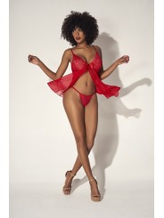 Nuisette rouge en dentelle et résille de Mapalé lingerie, vente en dropshipping