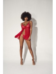 Nuisette rouge en dentelle et résille de Mapalé lingerie, vente en dropshipping