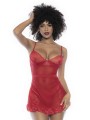 Nuisette en dentelle et résille rouge avec string assorti - MAL7507RED