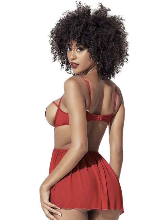 Nuisette en fine résille rouge avec bonnets ouverts de Mapalé lingerie