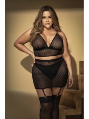 ensemble 3 pièces lingerie sexy, femme forte, noire en fine résille