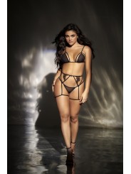 soutien-gorge résille avec porte-jarretelle et string sexy noir de Mapalé.