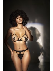 Soutien-gorge et string noir en dentelle minimaliste de la mapalé lingerie