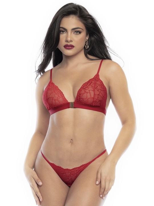 Parure lingerie sexy rouge imprimé de cœurs en dentelle de votre fournisseur Mapalé.