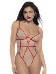 Body string à armatures rouge et résille chair de la collection lingerie Mapalé