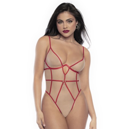 Body string à armatures rouge et résille chair de la collection lingerie Mapalé