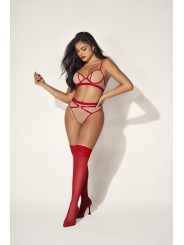 Parure de lingerie sexy de 2 pièces avec soutien-gorge chair et rouge et culotte