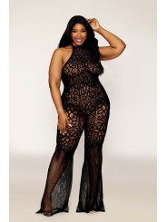 Bodystocking noir, grande taille, en résille année 1970 de Dreamgirl lingerie